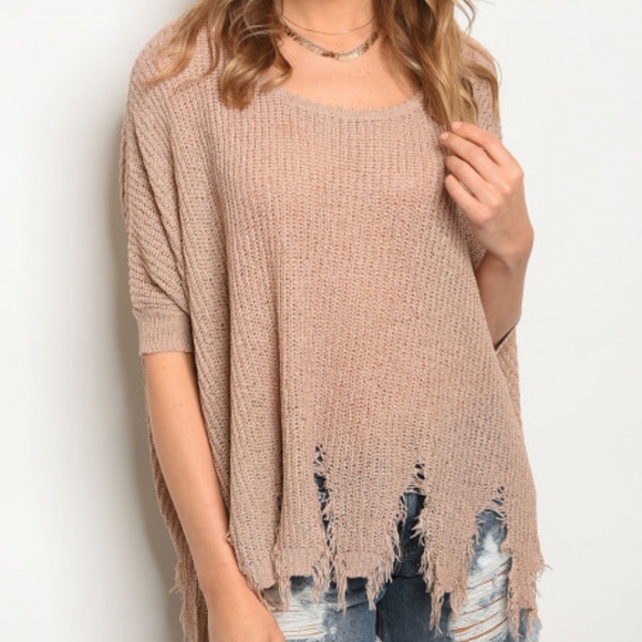 Tops - DISTRESSED TAUPE KNIT PULLOVER!
